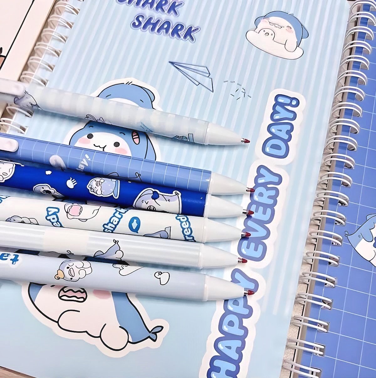 2Pcs Cute Baby Shark Pen| Cute Stationery |Kawaii Kitsch |0.5mm black gel ink clicker Kawaii pen | School Supplies Office Stationery Pen duo