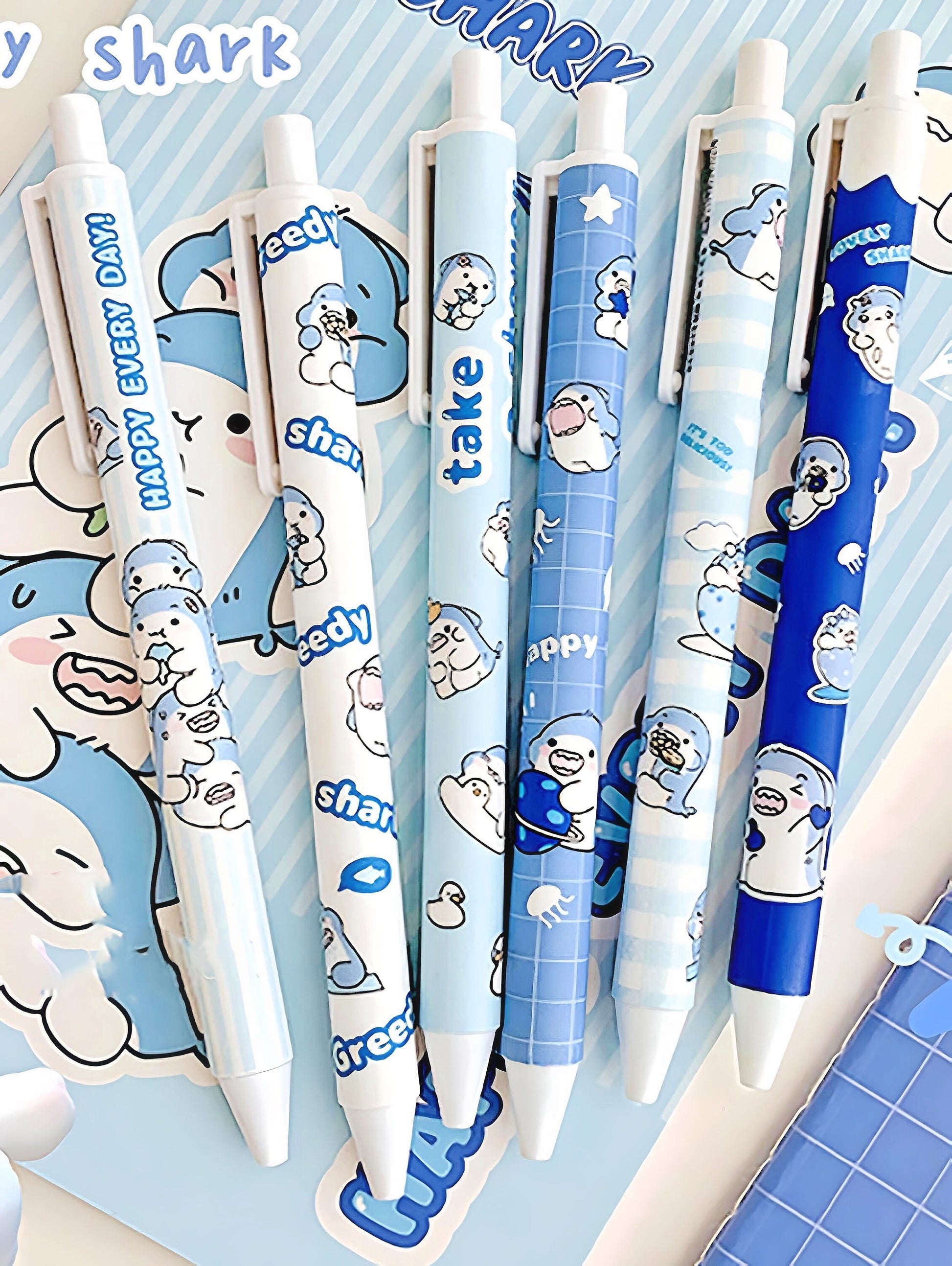 2Pcs Cute Baby Shark Pen| Cute Stationery |Kawaii Kitsch |0.5mm black gel ink clicker Kawaii pen | School Supplies Office Stationery Pen duo