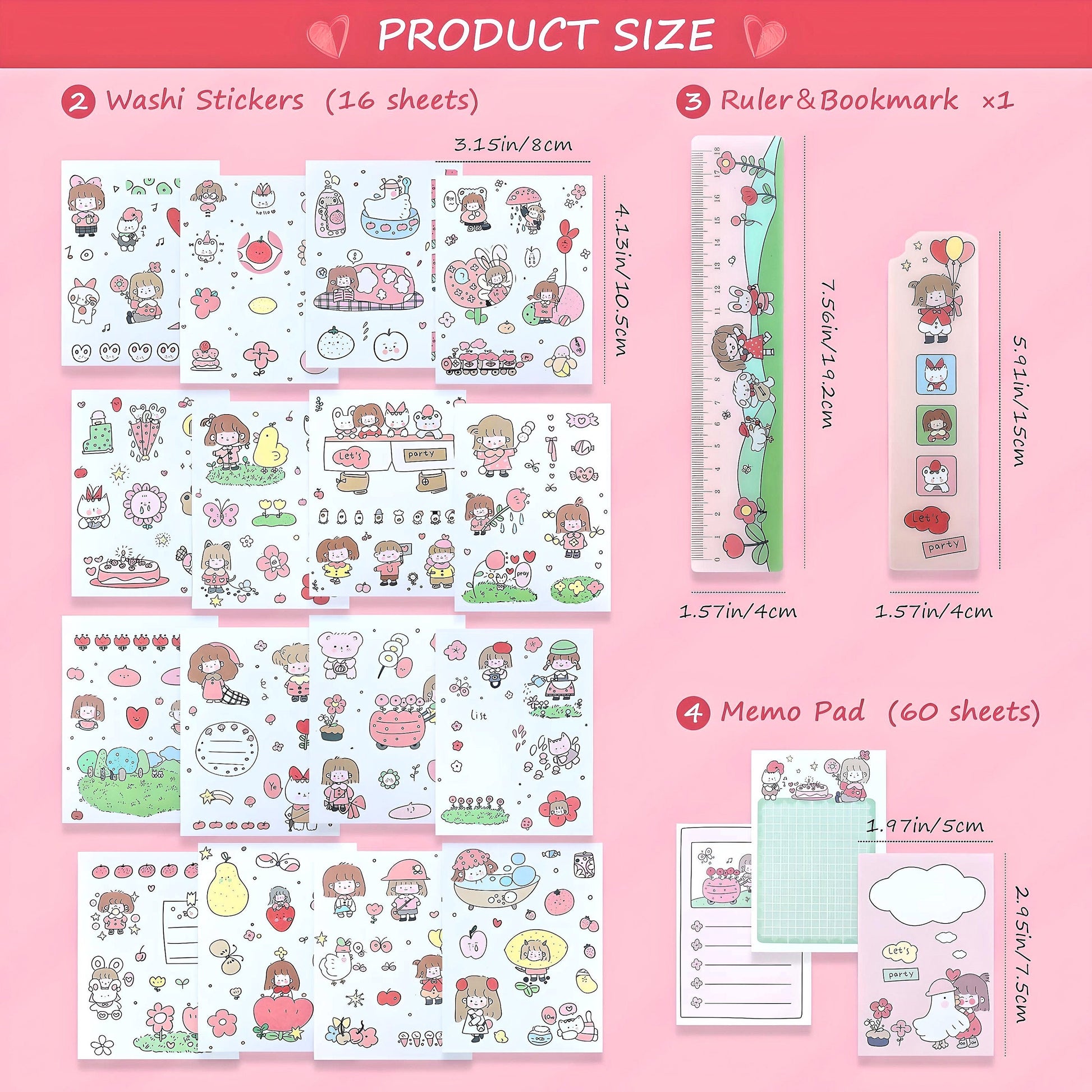 187 Pcs Cute Gift Box, Journal Kit with Notebook, Kawaii Stickers, Washi Tape, Sticky Notes, Novelty Gift for Kids, Birthday Gift for Girls