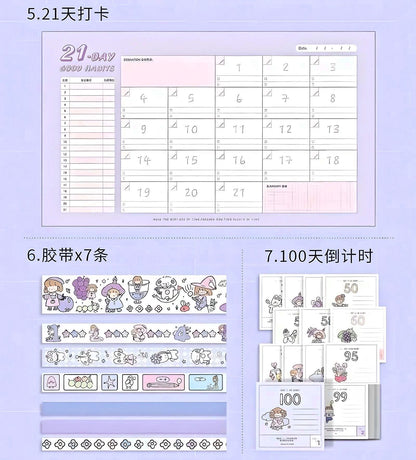 187 Pcs Novelty Gift for Kids, Birthday Gift for girls, Cute Gift, Kawaii Diary, Cute Journal Supplies, Scrapbooking Journal Kit, Washi Tape