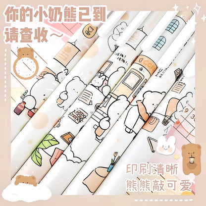 SALE 12 Pcs Kawaii Bear Pen Set, Cute Stationery, Cute Gel Pens, Neutral Pen 0.5mm blue gel Erasable pen School Supplies, Student Stationery