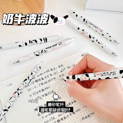 2Pcs Cute Cartoon Cow Pen Cute Neutral Pen Kawaii Kitsch 0.5mm black gel ink clicker pen School Supplies Office Stationery Pen duo
