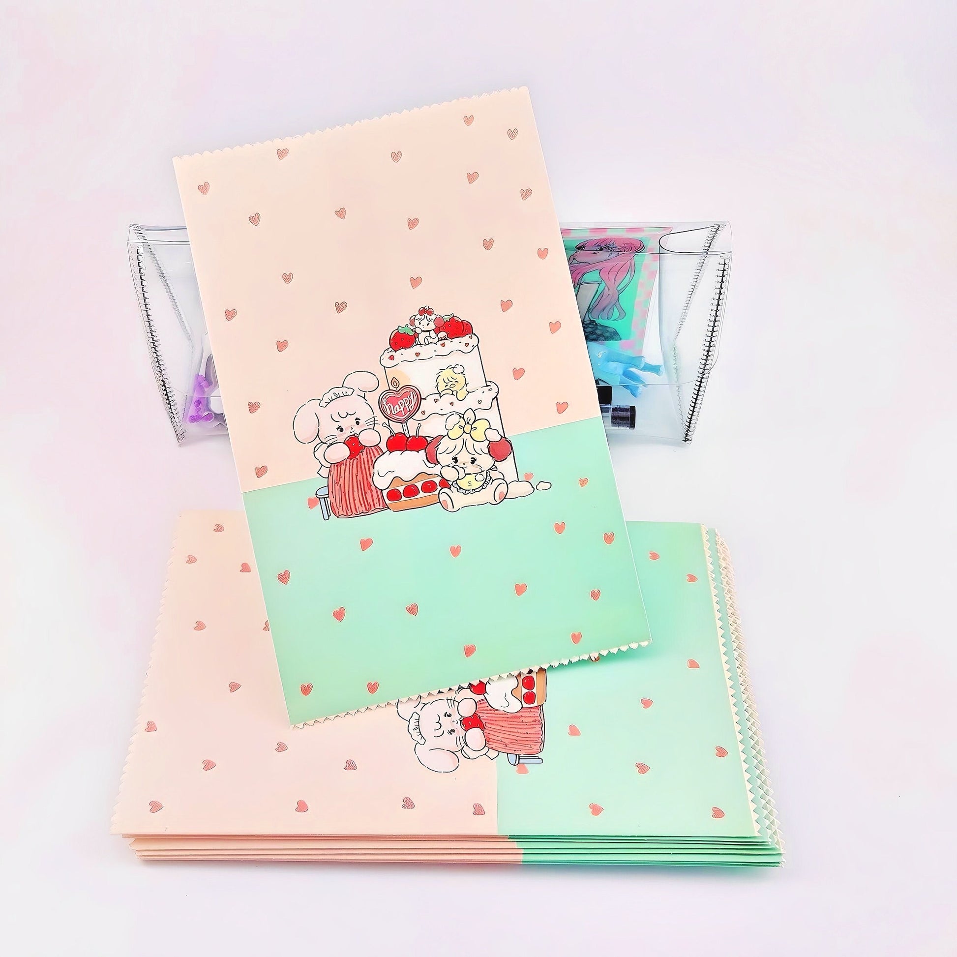 4Pcs Cute Kawaii Paper Sweet Favour Bags Buffet Gift Shop, Party Bags, Cartoon Kraft Paper Bag