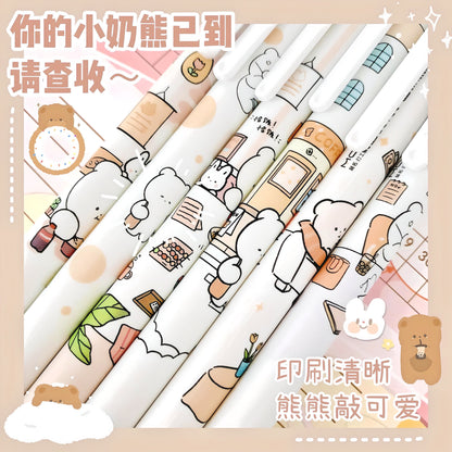 SALE 12 Pcs Kawaii Bear Pen Set, Cute Stationery, Cute Gel Pens, Neutral Pen 0.5mm blue gel Erasable pen School Supplies, Student Stationery