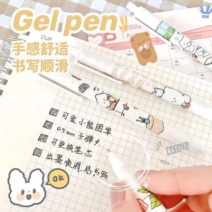 SALE 12 Pcs Kawaii Bear Pen Set, Cute Stationery, Cute Gel Pens, Neutral Pen 0.5mm blue gel Erasable pen School Supplies, Student Stationery