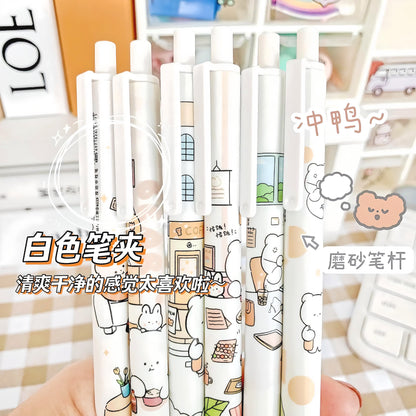 SALE 12 Pcs Kawaii Bear Pen Set, Cute Stationery, Cute Gel Pens, Neutral Pen 0.5mm blue gel Erasable pen School Supplies, Student Stationery
