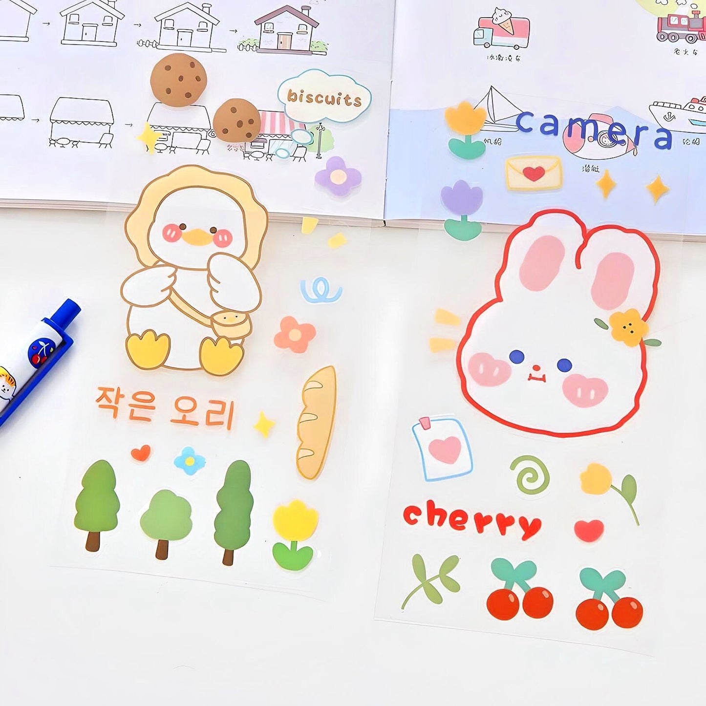 Set of 4 Cute Sticker Sheets, Kawaii Stickers Set, Journal Supplies, Stickers for Scrapbooking, Waterproof Sticker Sheet, Animal Stickers
