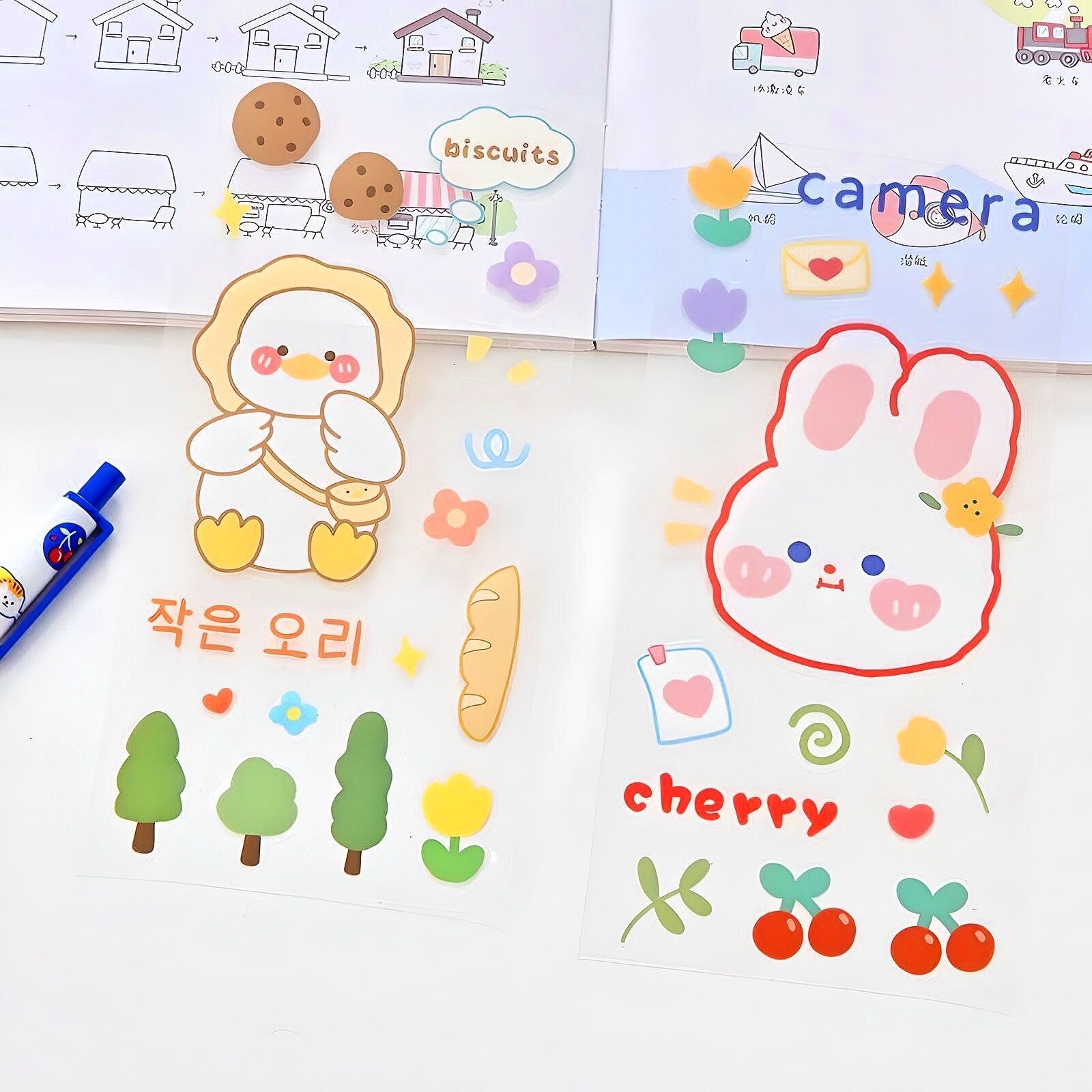 Set of 4 Cute Sticker Sheets, Kawaii Stickers Set, Journal Supplies, Stickers for Scrapbooking, Waterproof Sticker Sheet, Animal Stickers