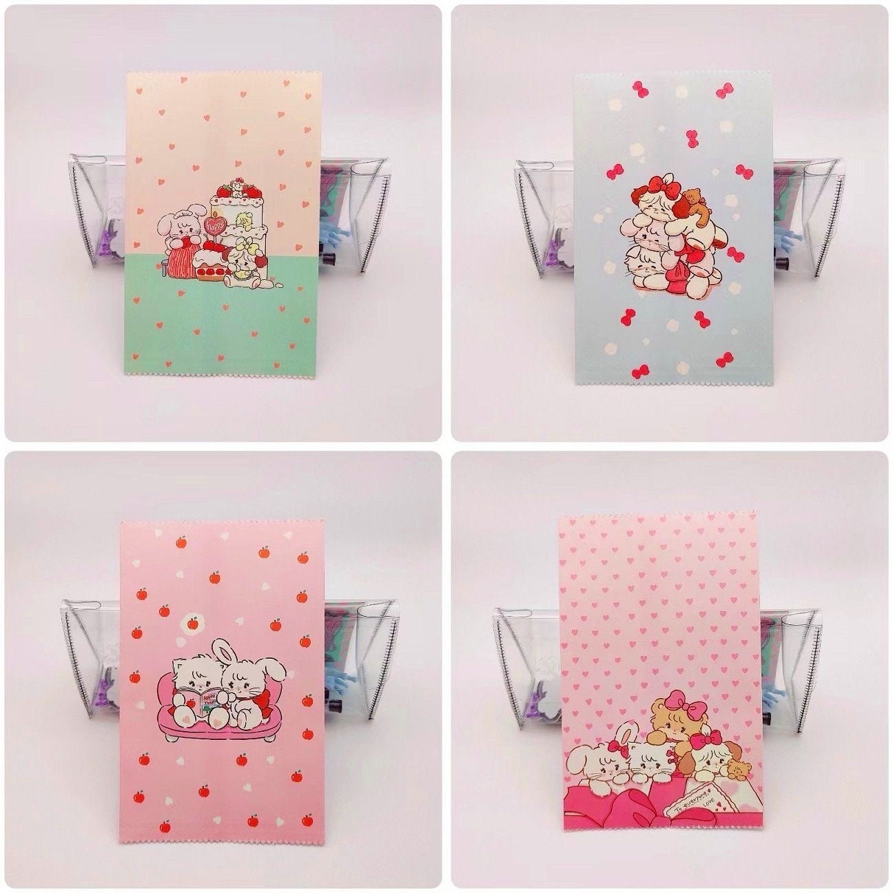 4Pcs Cute Kawaii Paper Sweet Favour Bags Buffet Gift Shop, Party Bags, Cartoon Kraft Paper Bag
