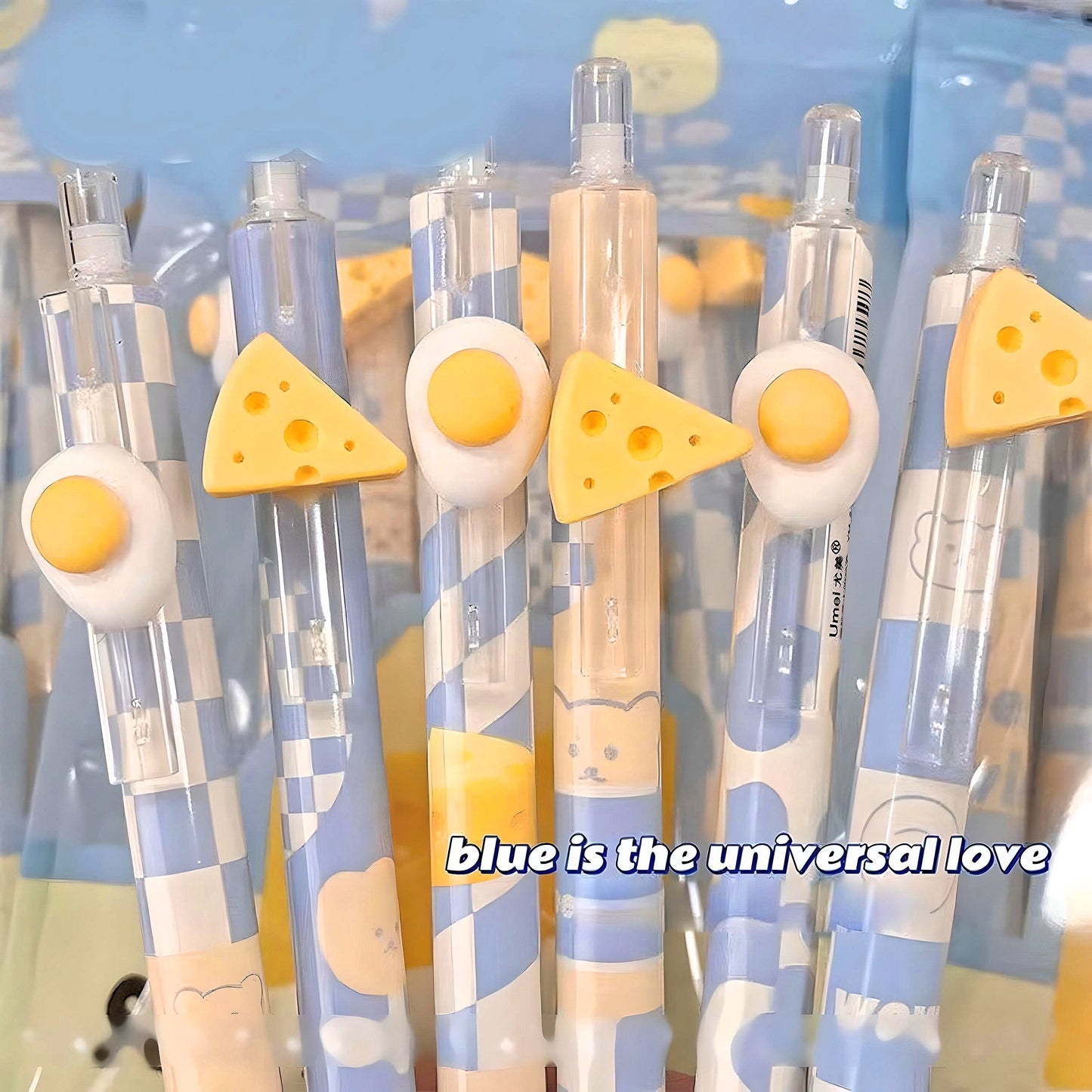 6Pcs Cute Cheese Pens| Cute Neutral Pen| Kawaii Kitsch 0.5mm black gel ink clicker pen| School Supplies Office Stationery Pen Set