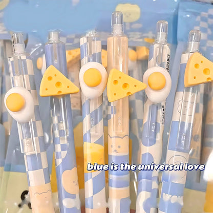 6Pcs Cute Cheese Pens| Cute Neutral Pen| Kawaii Kitsch 0.5mm black gel ink clicker pen| School Supplies Office Stationery Pen Set