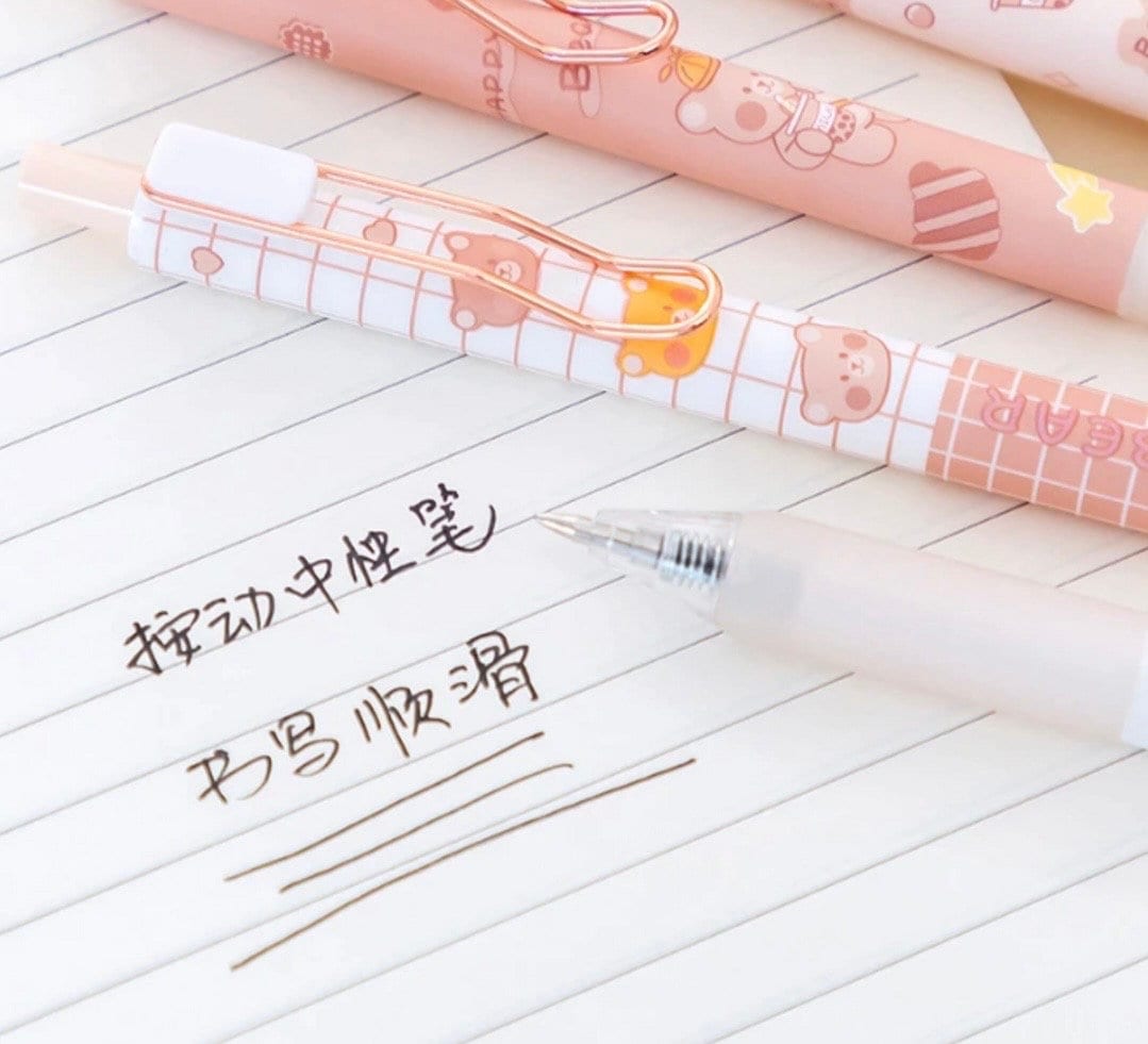 Cute pens Kawaii Bear | Little brown bear stationary| cute kawaii kitsch| 0.5mm black gel ink clicker pen duo| kawaii pen| school stationery