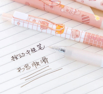 Cute pens Kawaii Bear | Little brown bear stationary| cute kawaii kitsch| 0.5mm black gel ink clicker pen duo| kawaii pen| school stationery