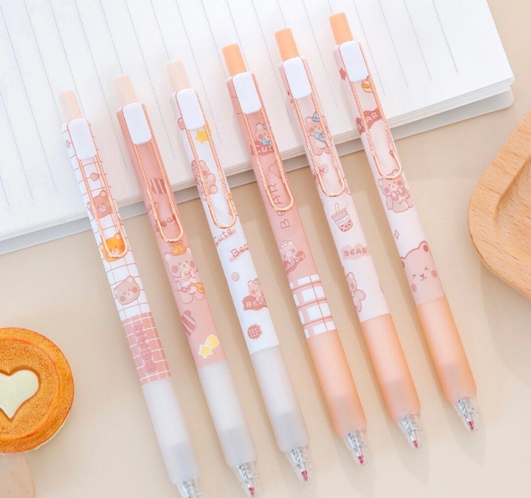 Cute pens Kawaii Bear | Little brown bear stationary| cute kawaii kitsch| 0.5mm black gel ink clicker pen duo| kawaii pen| school stationery