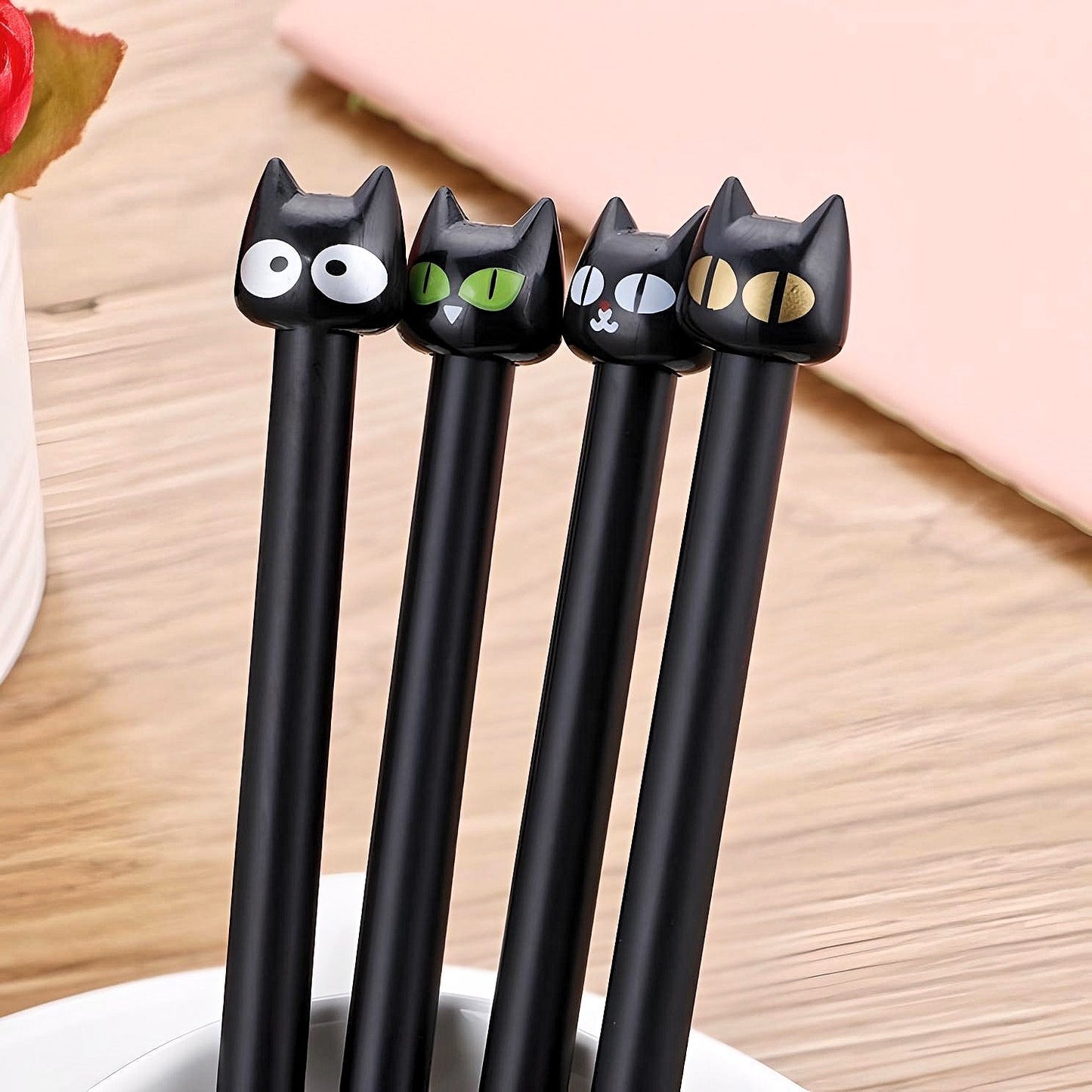 2Pcs Cute Pack Black Cat Kitty 0.5mm Black Ink Gel Pen | Kawaii Pens for Kids | Back to School Supplies Birthday Gfit (2 Pcs Random Design)