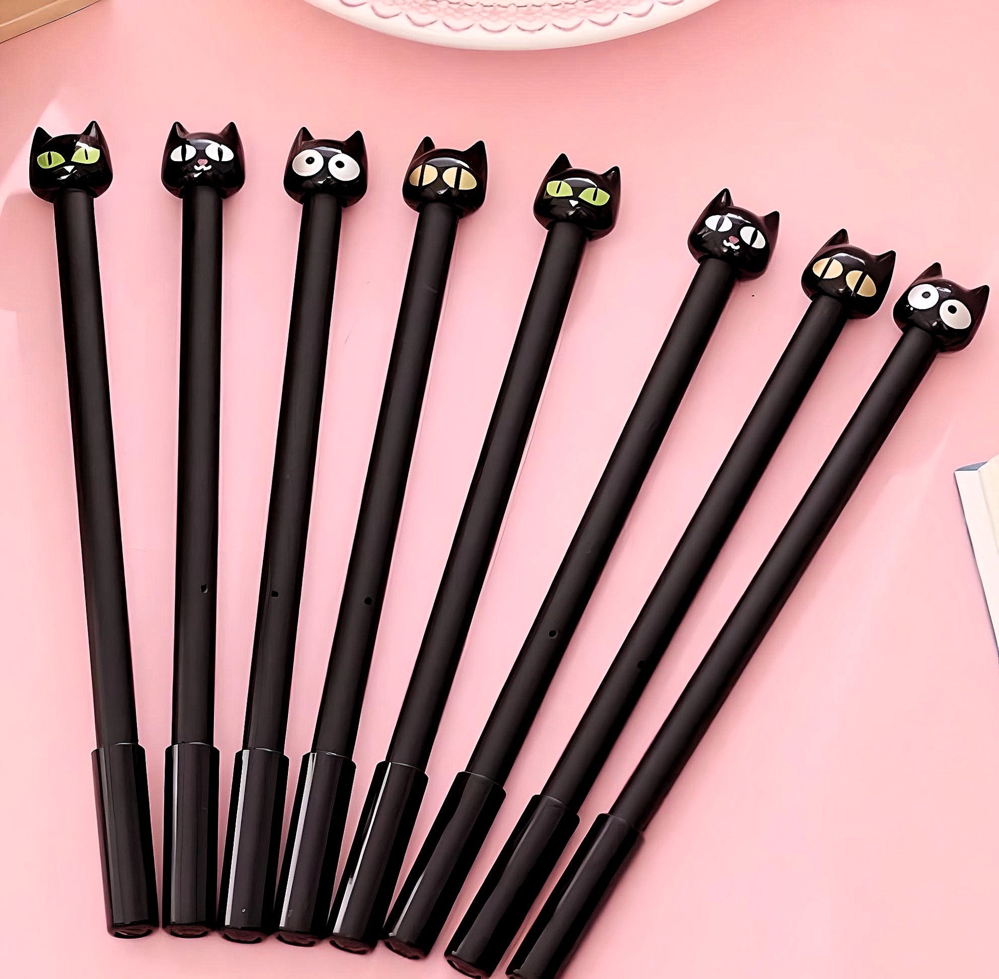 2Pcs Cute Pack Black Cat Kitty 0.5mm Black Ink Gel Pen | Kawaii Pens for Kids | Back to School Supplies Birthday Gfit (2 Pcs Random Design)