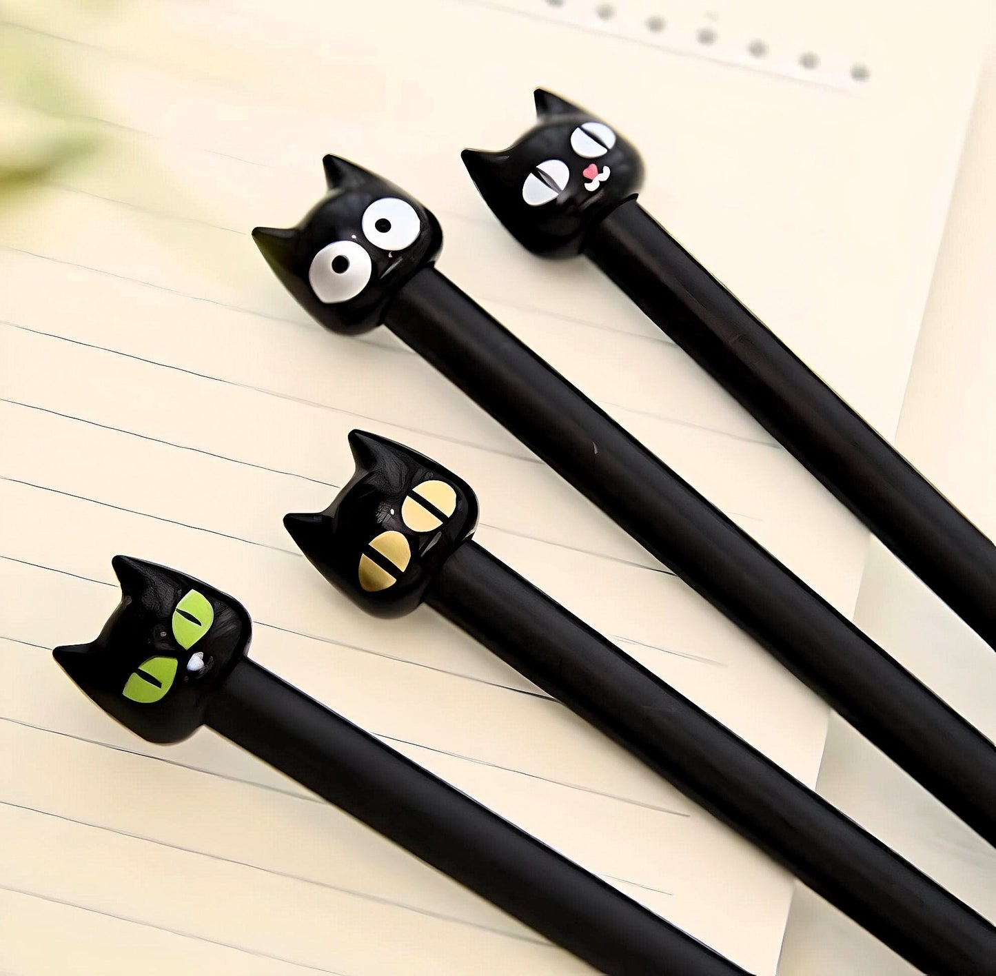 2Pcs Cute Pack Black Cat Kitty 0.5mm Black Ink Gel Pen | Kawaii Pens for Kids | Back to School Supplies Birthday Gfit (2 Pcs Random Design)