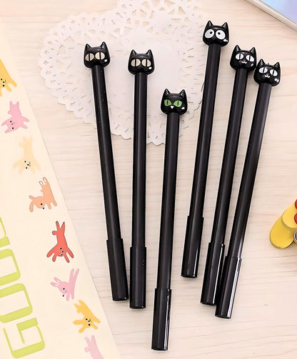 2Pcs Cute Pack Black Cat Kitty 0.5mm Black Ink Gel Pen | Kawaii Pens for Kids | Back to School Supplies Birthday Gfit (2 Pcs Random Design)