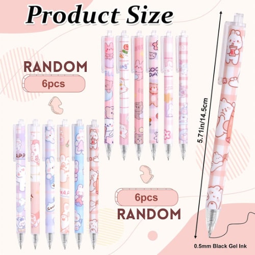 6 Cute Pens for Kawaii Lovers - 0.5mm Gel Pen Set | Anime Stationery | Cute School Supplies | Gifts for Girls | Japanese Stationary