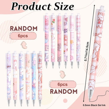 6 Cute Pens for Kawaii Lovers - 0.5mm Gel Pen Set | Anime Stationery | Cute School Supplies | Gifts for Girls | Japanese Stationary
