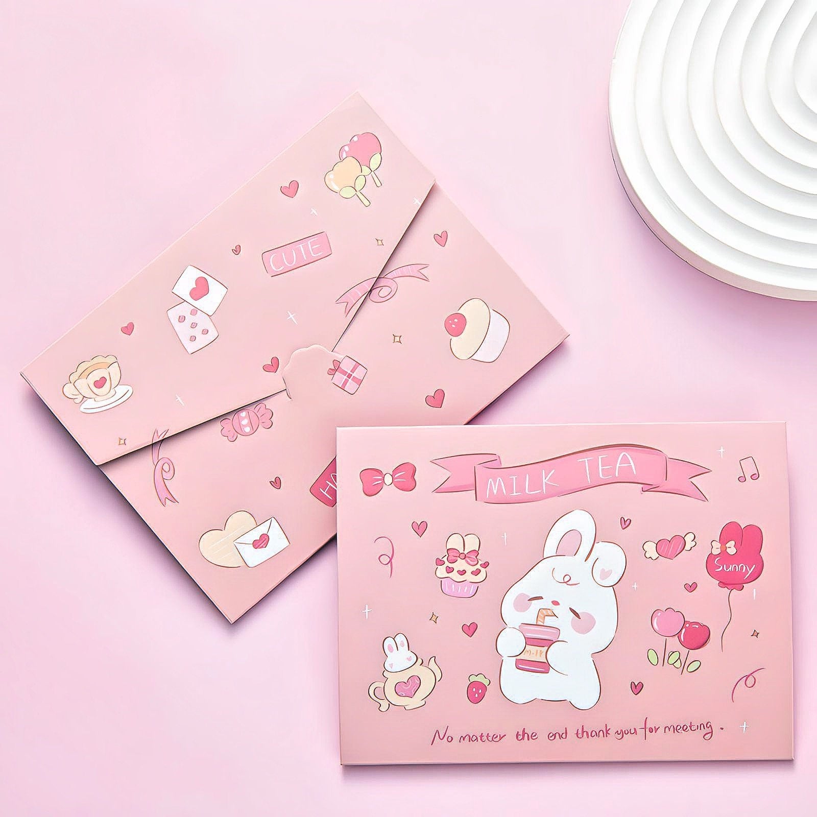 Cute Postcards Set of 4 Cute Kids Greeting Cards Students DIY Bouquet Message Blessing Cards Gift Envelopes Kawaii Stationery for School