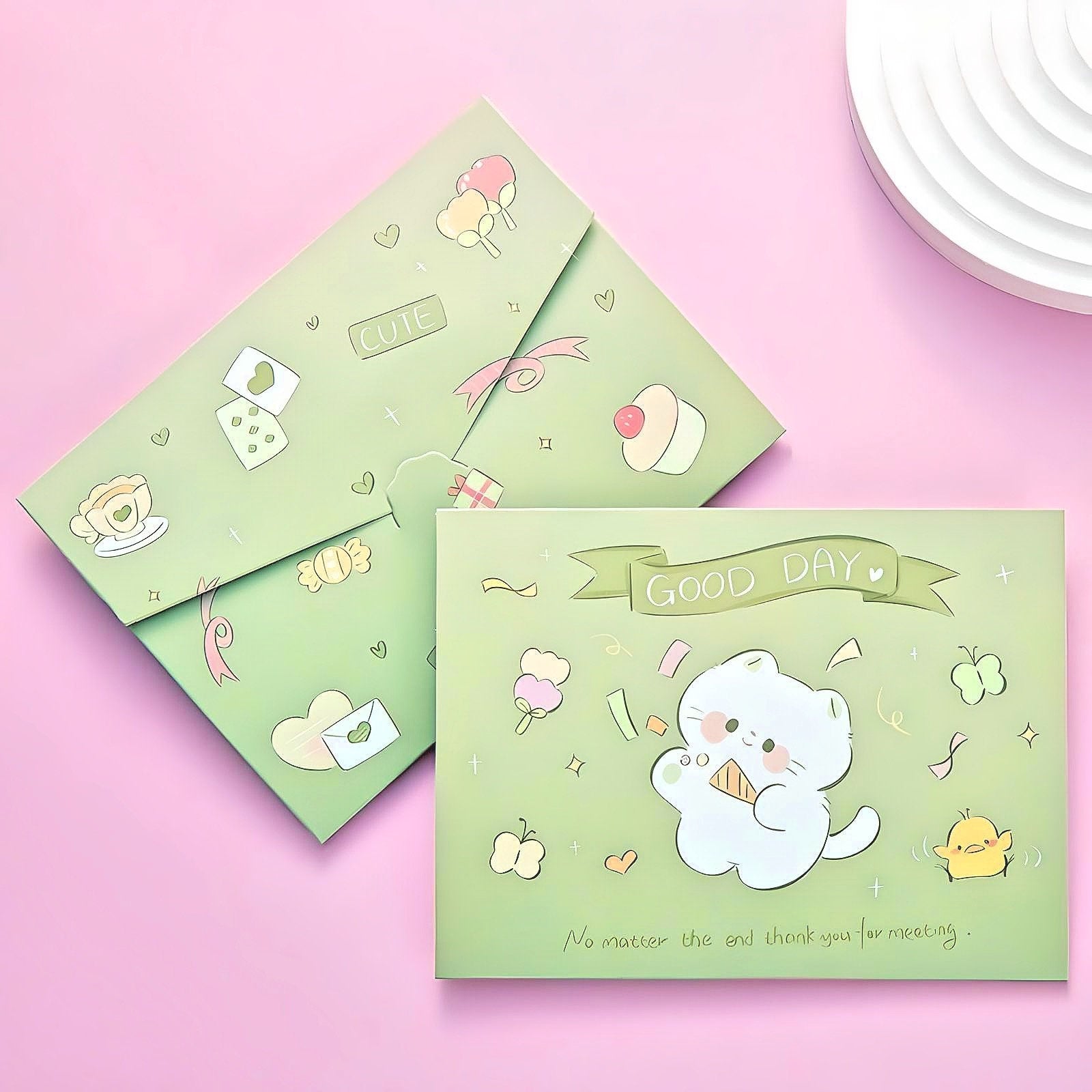 Cute Postcards Set of 4 Cute Kids Greeting Cards Students DIY Bouquet Message Blessing Cards Gift Envelopes Kawaii Stationery for School