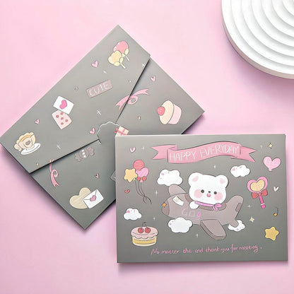 Cute Postcards Set of 4 Cute Kids Greeting Cards Students DIY Bouquet Message Blessing Cards Gift Envelopes Kawaii Stationery for School