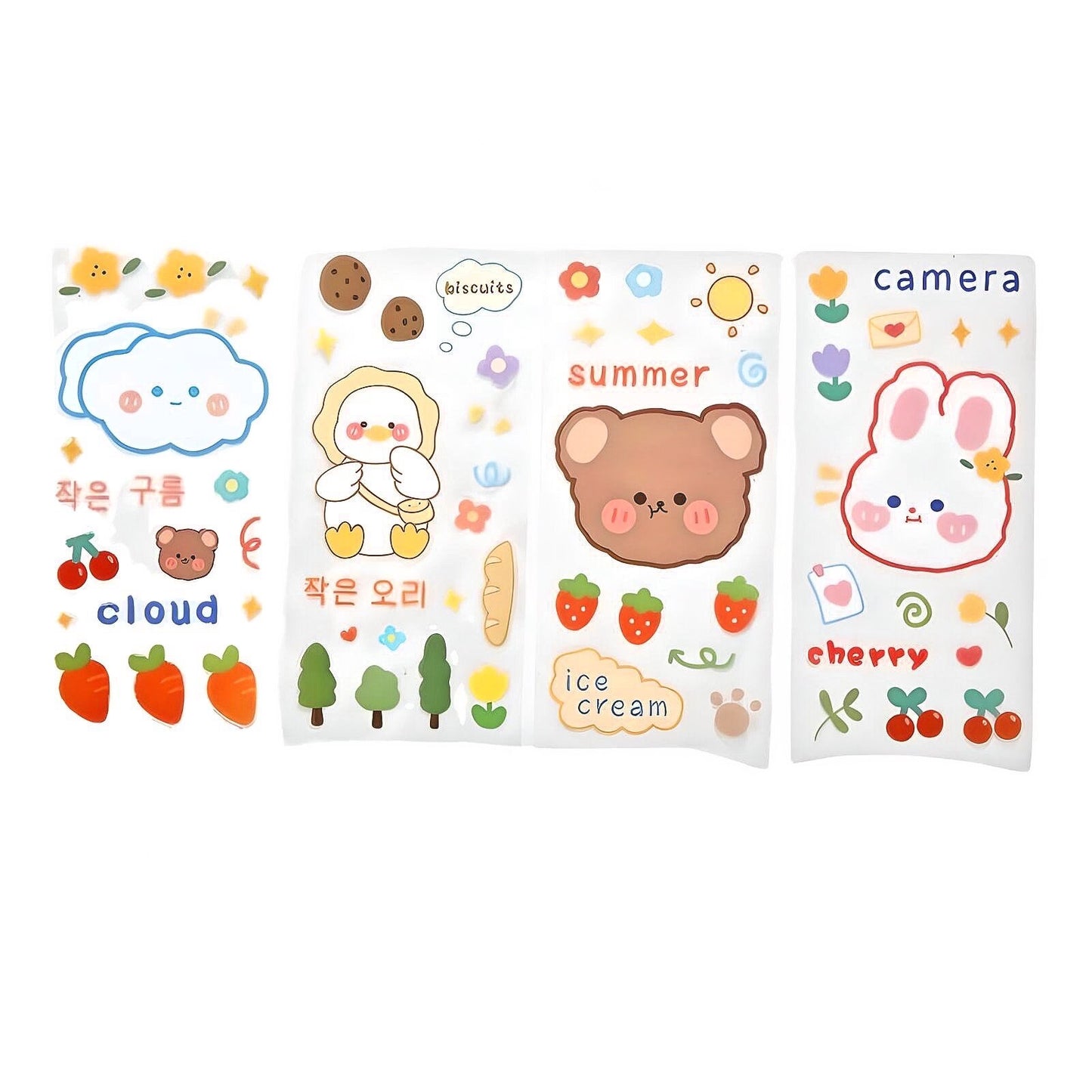 Set of 4 Cute Sticker Sheets, Kawaii Stickers Set, Journal Supplies, Stickers for Scrapbooking, Waterproof Sticker Sheet, Animal Stickers