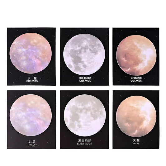 Planet Sticky Notes, Memo Pad Earth Moon, Circular Tearable Notes, Self-Adhesive Notes for Classroom, School Supplies, Office Supplies