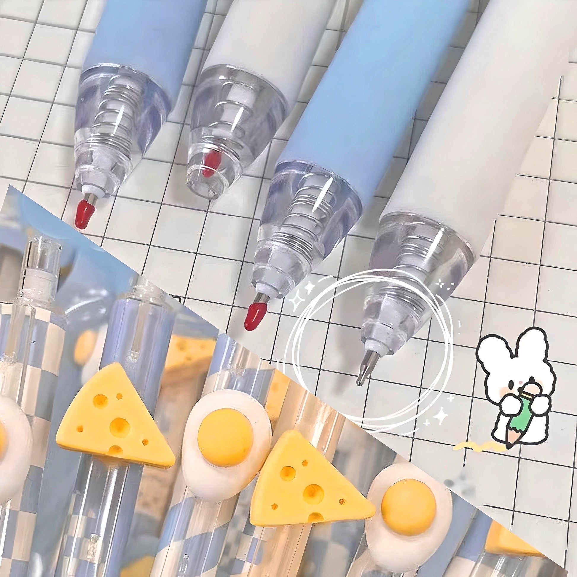 6Pcs Cute Cheese Pens| Cute Neutral Pen| Kawaii Kitsch 0.5mm black gel ink clicker pen| School Supplies Office Stationery Pen Set