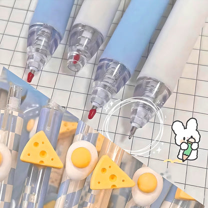 6Pcs Cute Cheese Pens| Cute Neutral Pen| Kawaii Kitsch 0.5mm black gel ink clicker pen| School Supplies Office Stationery Pen Set