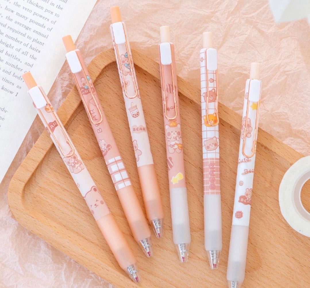 Cute pens Kawaii Bear | Little brown bear stationary| cute kawaii kitsch| 0.5mm black gel ink clicker pen duo| kawaii pen| school stationery