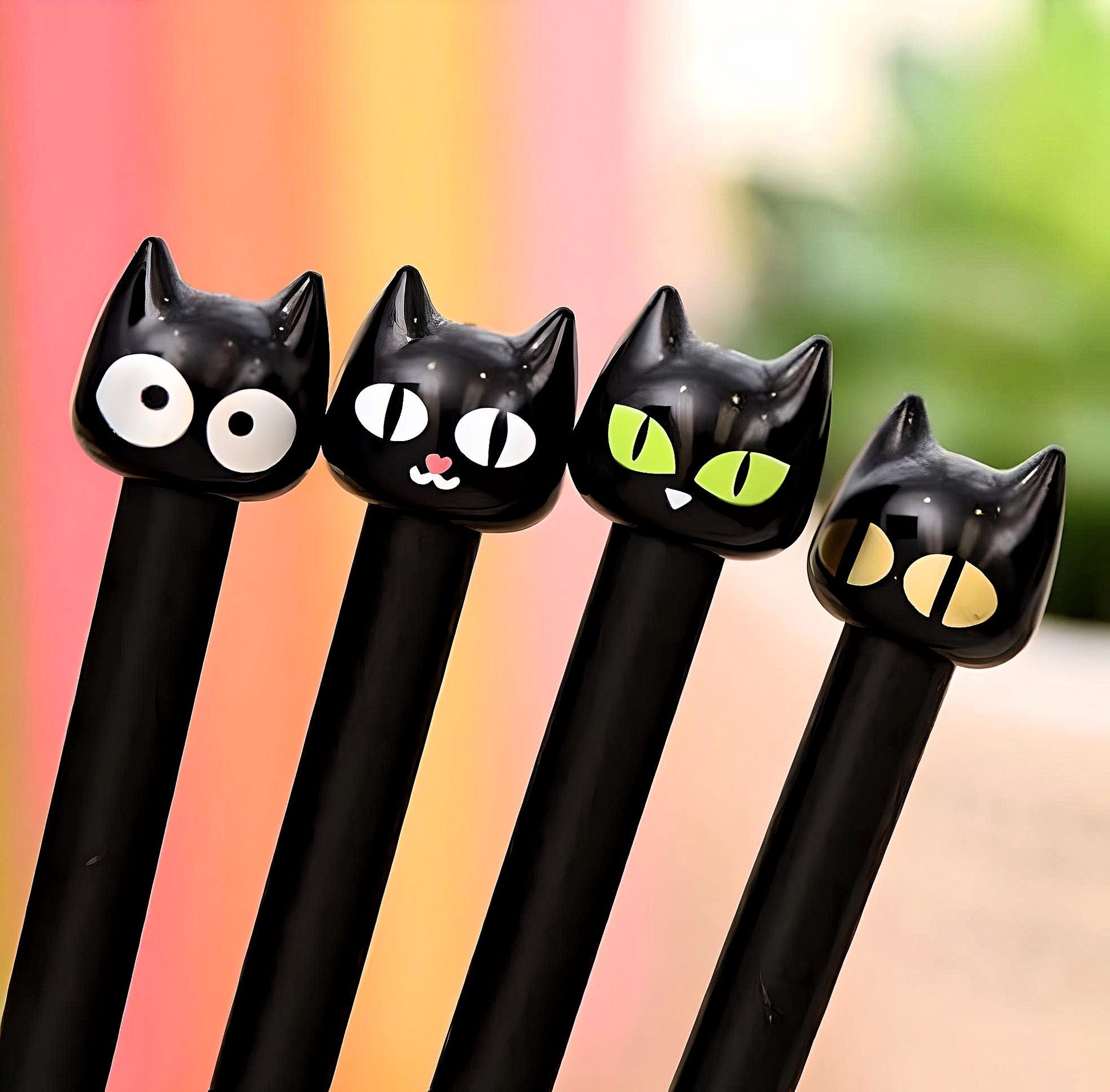 2Pcs Cute Pack Black Cat Kitty 0.5mm Black Ink Gel Pen | Kawaii Pens for Kids | Back to School Supplies Birthday Gfit (2 Pcs Random Design)