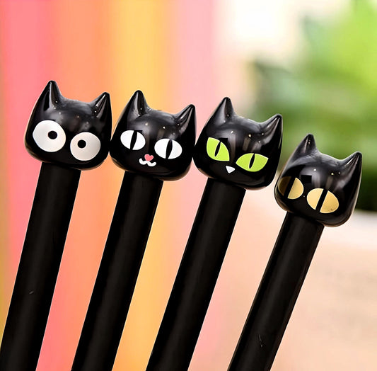 2Pcs Cute Pack Black Cat Kitty 0.5mm Black Ink Gel Pen | Kawaii Pens for Kids | Back to School Supplies Birthday Gfit (2 Pcs Random Design)