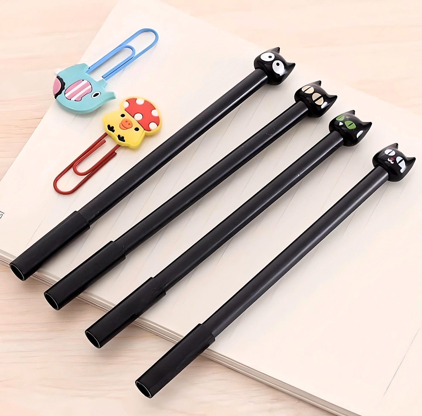 2Pcs Cute Pack Black Cat Kitty 0.5mm Black Ink Gel Pen | Kawaii Pens for Kids | Back to School Supplies Birthday Gfit (2 Pcs Random Design)