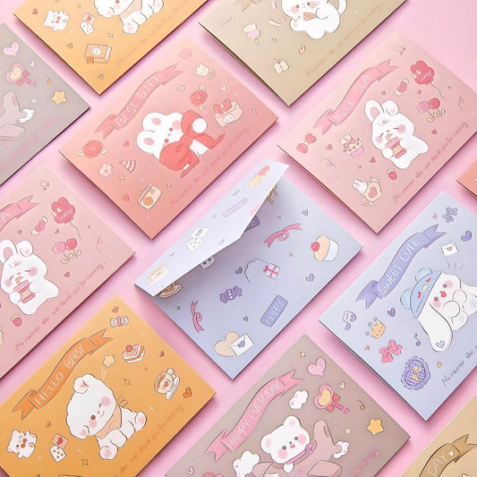 Cute Postcards Set of 4 Cute Kids Greeting Cards Students DIY Bouquet Message Blessing Cards Gift Envelopes Kawaii Stationery for School