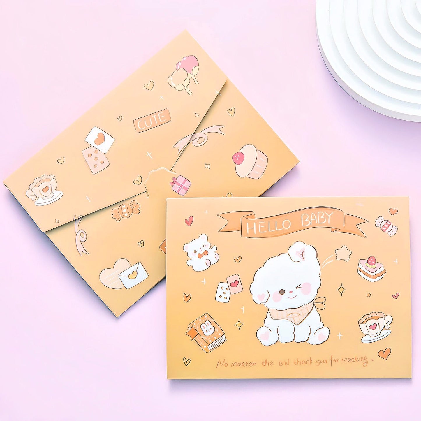 Cute Postcards Set of 4 Cute Kids Greeting Cards Students DIY Bouquet Message Blessing Cards Gift Envelopes Kawaii Stationery for School